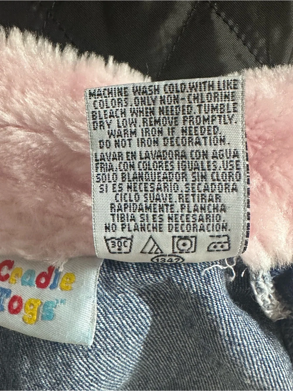 Vintage Infant Girls Pink Faux Fur Collar Denim Jacket Jean Coat Cute Retro